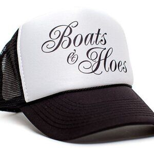Boats N' Hoes Trucker Cap Step Brothers Movie Rap Funny Will Ferrell Black/Whte